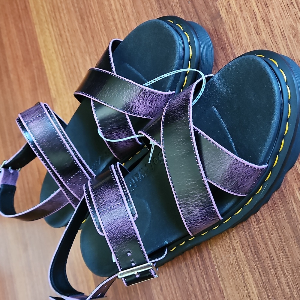 Dr. Martens Pink and Black Sandals with Criss-Cross Straps
